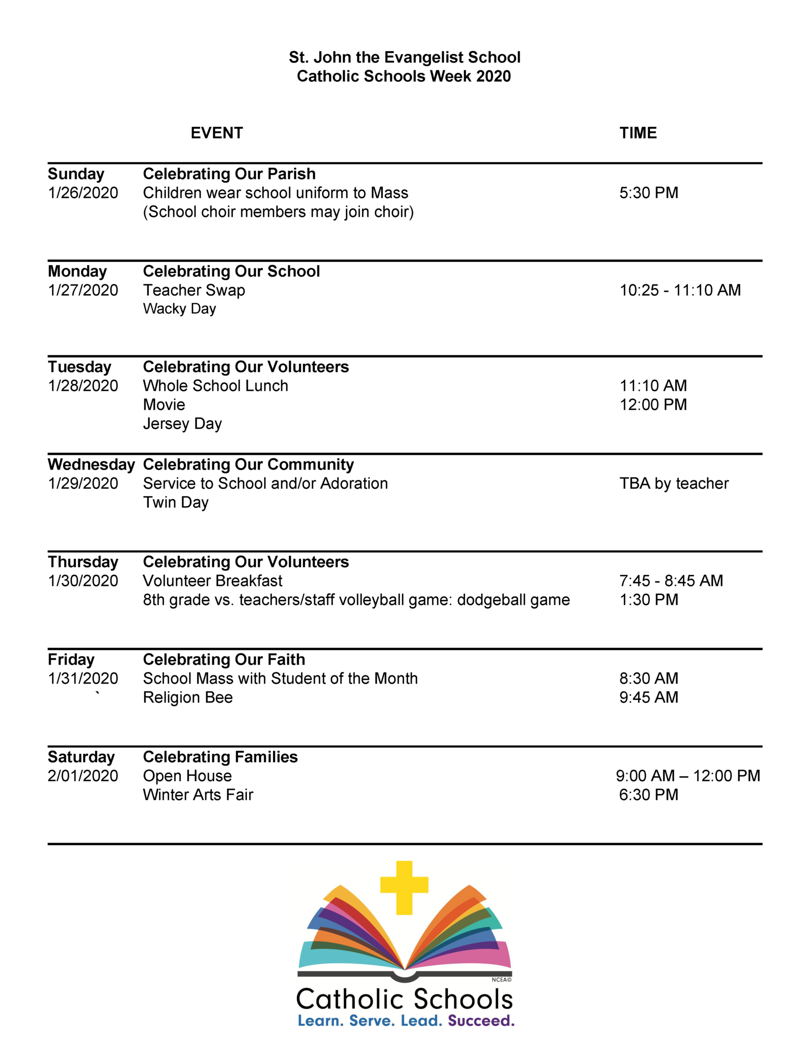 Catholic Schools Week | Saint John the Evangelist School